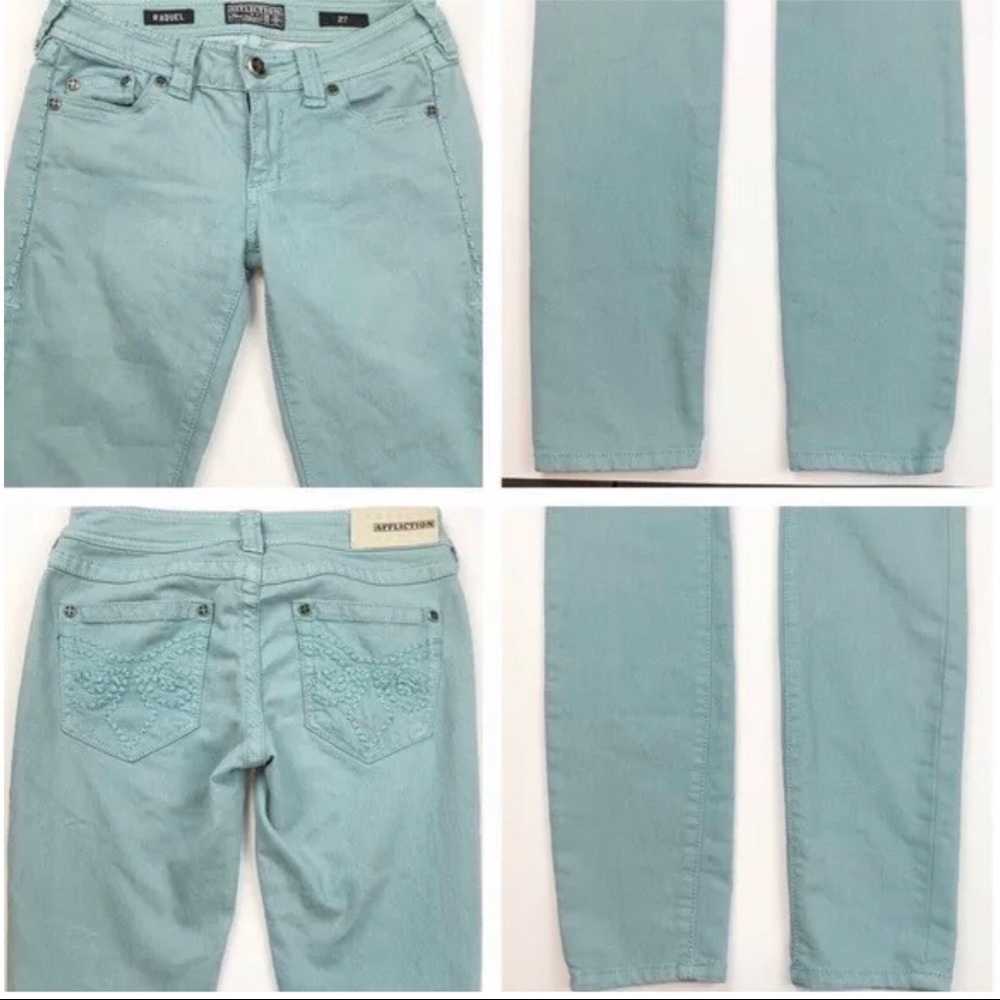 AFFLICTION Women's Denim Jeans RAQUEL FLEUR TEAL E - Picture 8 of 9